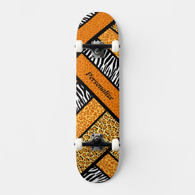 Skate Trendy Orange African Animal Print Com Nome (Frente)