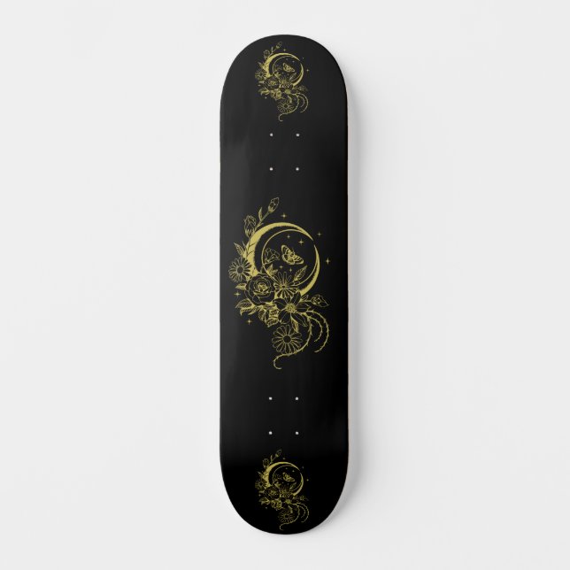 Skate Trendy Tattoo Style Floral Crescent Moon Deck (Frente)