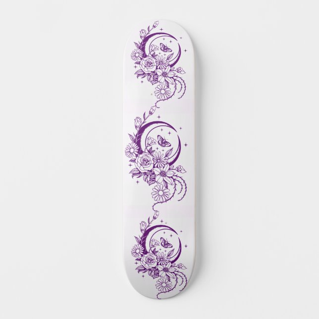 Skate Trendy Tattoo Style Floral Crescent Moon Deck (Frente)