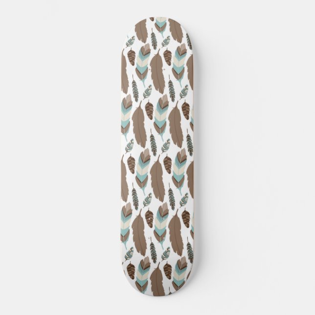 Skate Tribal Boho Penas Étnico Azul Marrom (Frente)
