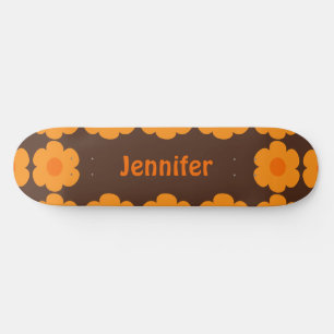 Skate Triste Marrom Personalizada e Floral Laranja Retro