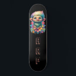 Skate *~* Troll AP89 Hippie Neon Black Initials Flower<br><div class="desc">(Pesquise o código AP89 para itens de Troll e AP88 para itens de tema medieval ) Transferência fácil para outros produtos Zazzle. Skateboard de fundo BLACK. O Hippie NEON é o pop Personalizar / Personalizar suas INICIAIS / MONOGRAM. Engraçado, Troll de Cabelo Longo. Ótima cor de neon RAINBOW. Este é...</div>
