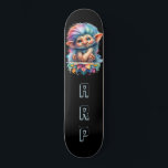 Skate *~* Troll Neon Hair Arco-Íris AP89 Inicial<br><div class="desc">(Pesquise o código AP89 para itens de Troll e AP88 para itens de tema medieval ) Transferência fácil para outros produtos Zazzle. Skateboard de fundo BLACK. O brilhante e feliz Neon Rainbow colorido apenas pop as imagens e LETRAS do TROLL. Personalize / Personalize suas INICIAIS / MONOGRAM. Um Troll de...</div>