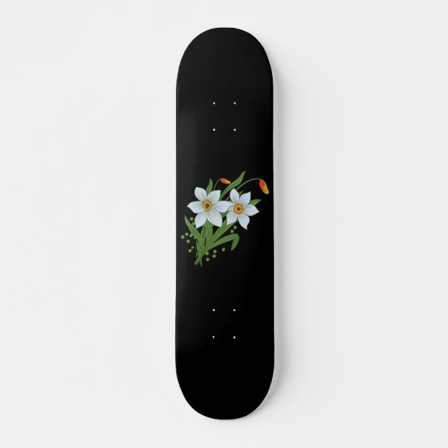 Skate Tulipas e Narcisos Flores Fundo Preto (Frente)