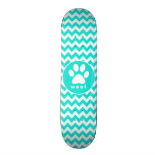 Skate Turquesa, Aqua Color Chevron; Paw Print