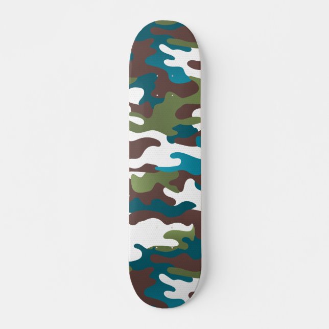 Skate Turquesa Branca de Camo Urbano de inverno (Frente)