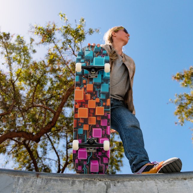 Skate Turquesa Laranja Magenta Circuito 3D (Ao ar livre 1)