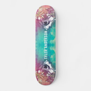 Skate Turquesa Rosa Artística Turquesa Aquarela Wolf Mon