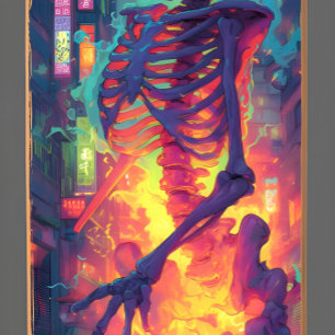 Skate Ukiyo-E Skeleton Electric Grafite Art   Escuro