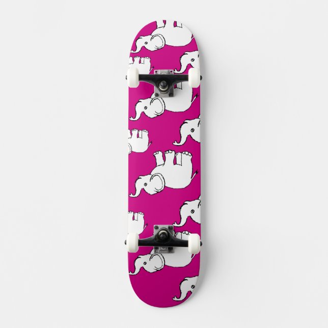 Skate Um desenho de elefante desenhado à mão rosa (Frente)