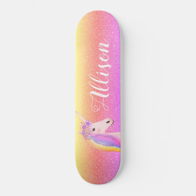 Skate Unicorn Rainbow Glitter Sparkles Personalizado (Frente)