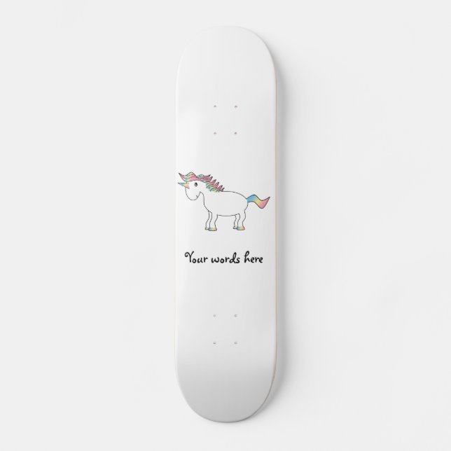 Skate unicórnio arco-íris branco e bonito (Frente)