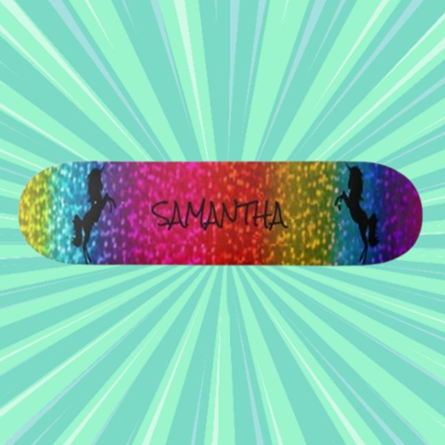 Skate Unicórnio Reluzente (Pastel Glitter Skateboard )