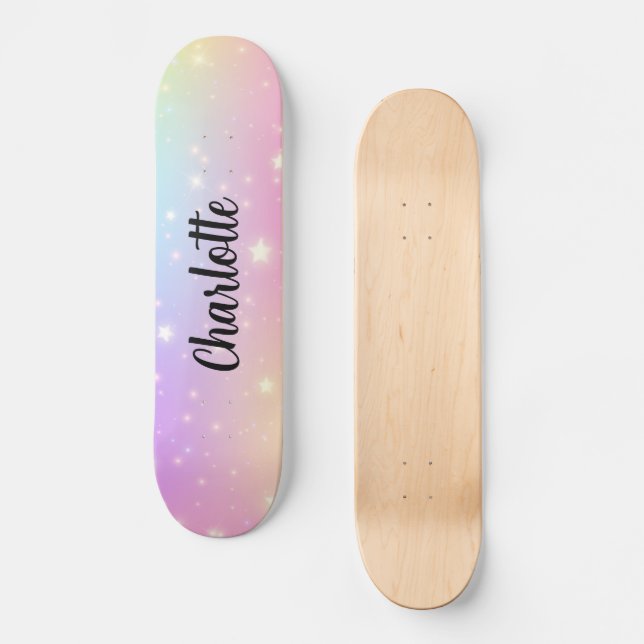 Skate Unicórnios Arco-íris no céu Personalizado  (Frente)