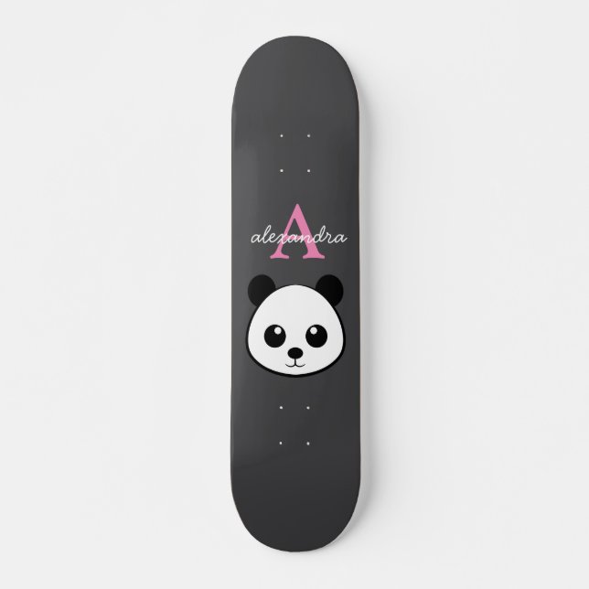 Skate Urso de Panda Bonito Monograma Personalizado Cinza (Frente)