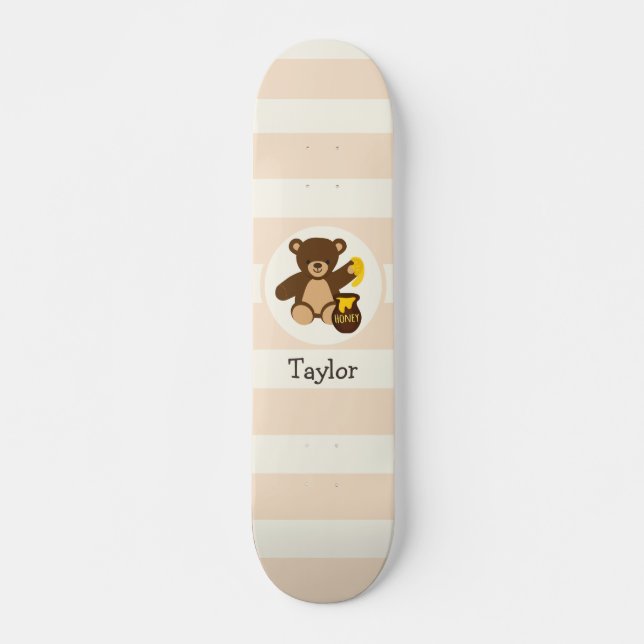Skate Urso de pelúcia castanho-branco com mel amarelo (Frente)