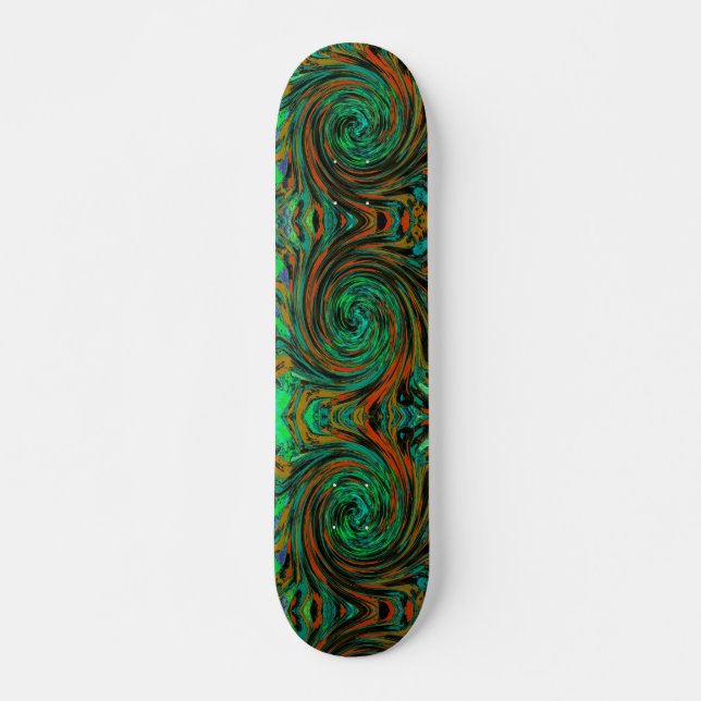 Skate Verde Lima e Laranja Abstrato Retro Twirl (Frente)