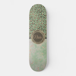 Skate Verde Marble Gliter Dourado Personalizado Leopardo