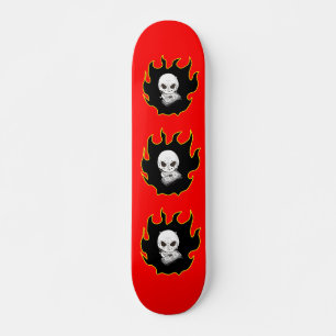 Skate Vermelho Amarelo Negro Crânio Branco Morte Fogo