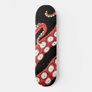 Skate Vermelho Kraken Octopus Tentáculos Negro