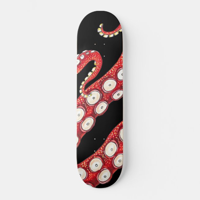 Skate Vermelho Kraken Octopus Tentáculos Negro (Frente)
