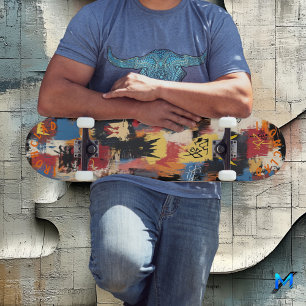 Skate Vibrante Inspirado em Grafite com Arte Abstrata Ou