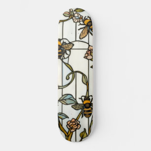 Skate Vidro colorido de abelha botânica art nouveau eleg