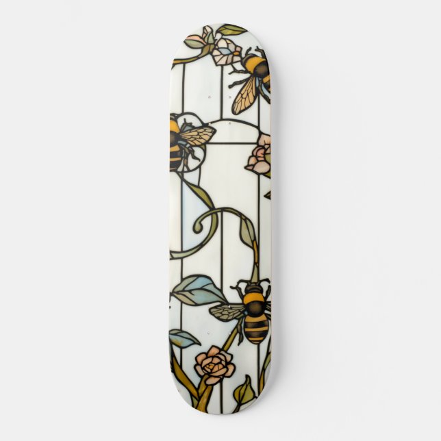 Skate Vidro colorido de abelha botânica art nouveau eleg (Frente)
