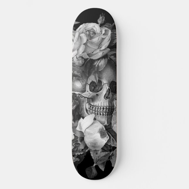 Skate Vintage Floral Skull Black & White Personalizável (Frente)