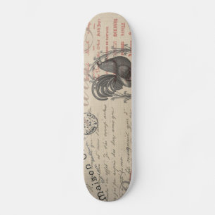 Skate Vintage French Escrevendo Tipografia Paris Rooster