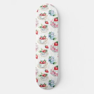 Skate Vintage Strawberry Teacup Padrão Floral