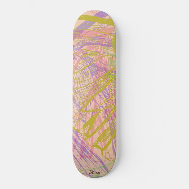 Skate Violeta Rosa-Rosa abstrato Dourada (Frente)