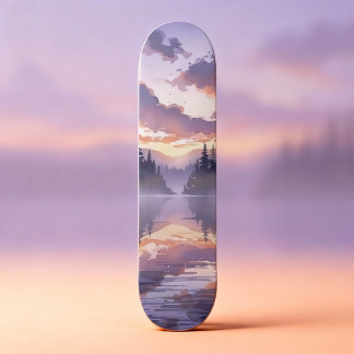 Skate Watercolor Sunrise - Serene Misty Mountain Lake