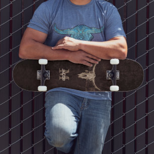 Skate Western Brown Beige Old Rustic Bull Skull Monogram