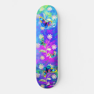 Skate Whimsical Neon Wonderland Flores Borboletas