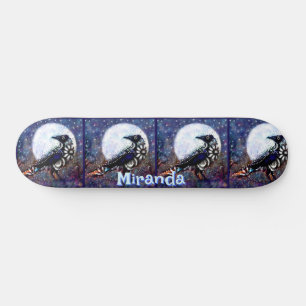 Skate Whimsical Raven Moon Floral Personalizado