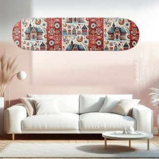 Skate Whimsical Village Home Nordic Folk Art Scandinavia