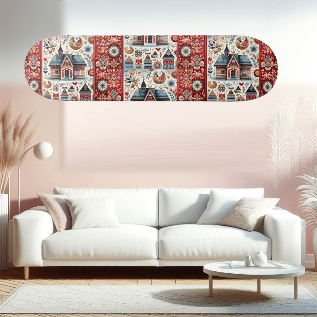 Skate Whimsical Village Home Nordic Folk Art Scandinavia (Whimsical Village Home Nordic Folk Art Scandinavia Skateboard)