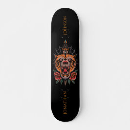 Skate Wild Tiger Japanese Rose Illustration Last Name