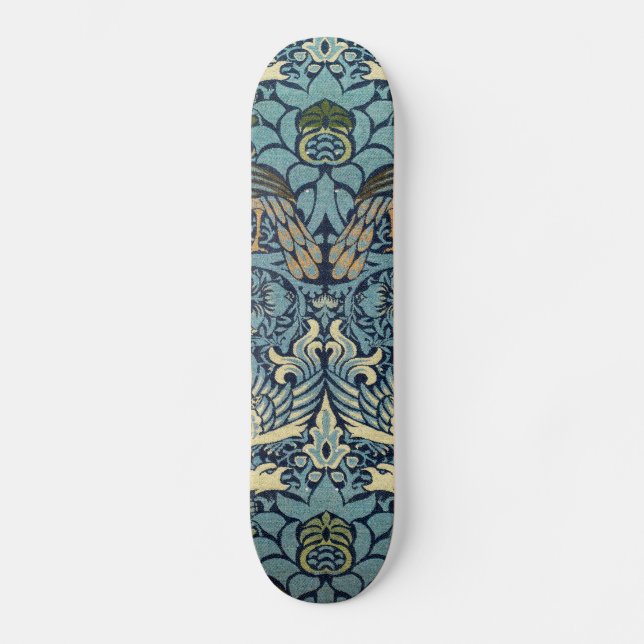 Skate William Morris Desenho Tecido de Pavão e Dragão (Frente)