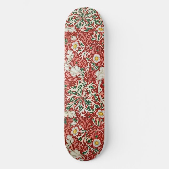 Skate William Morris Seaweed Vermelhos Antigos Flores (Frente)
