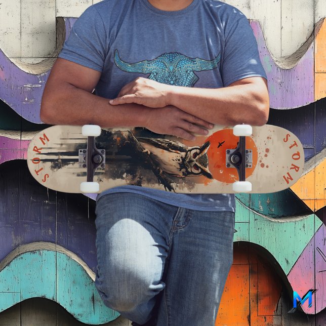 Skate Wise Owl Sob A Lua Fiery, Retro Wilderness (Criador carregado)