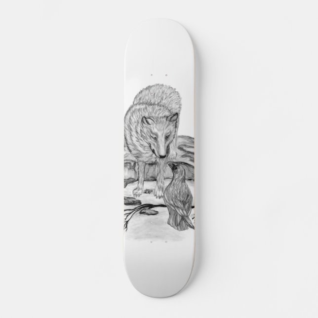Skate Wolf e Raven design preto e branco (Frente)