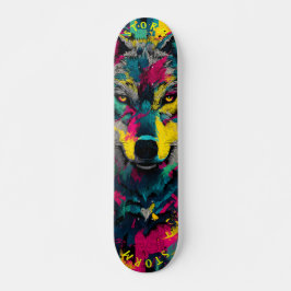 Skate Wolf Face Neon Grafite Art - Edição Limitada