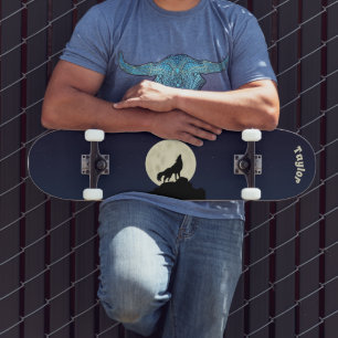 Skate Wolf Howling at the Moon Illustration Personalized