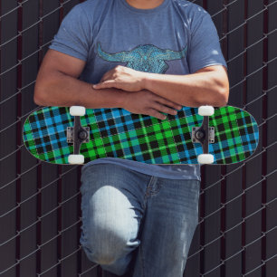 Skate Xadrez Azul e Verde Tartan Preto