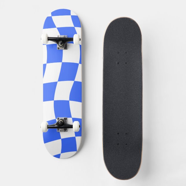 Skate Xadrez Azul Estético (Frente)