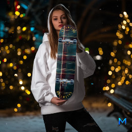 Skate Xadrez de Natal Elegante em Borgonha e Teal
