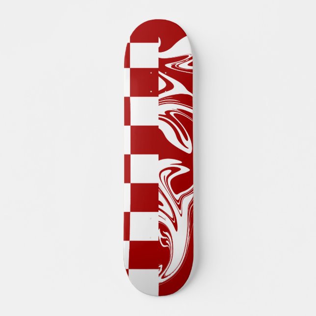 Skate Xadrez e Espirais em Vermelho e Branco (Frente)