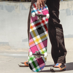 Skate Xadrez Escocês de Flanela Multicolor Rosa Preto